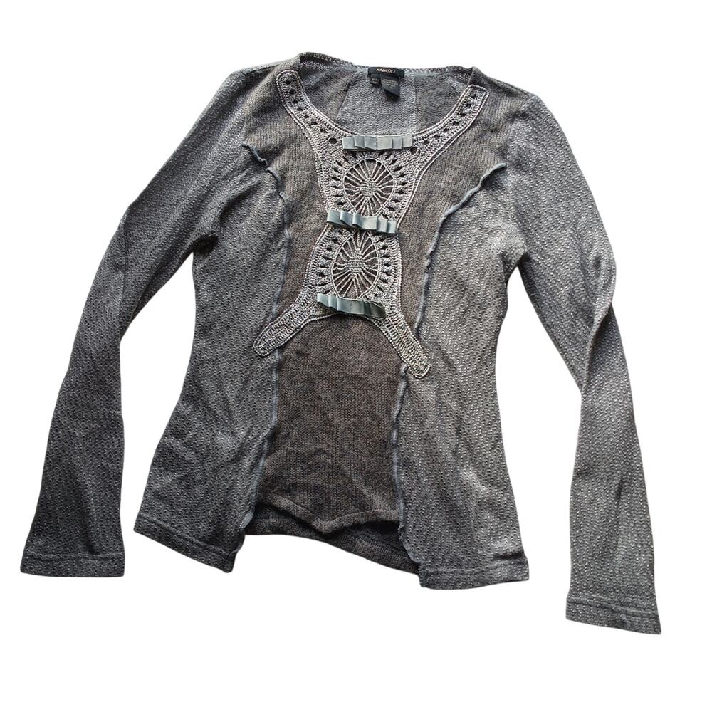 Radzoli size large Gray Knit Top Lace Accents y2k unique bow knit